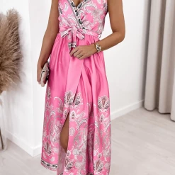 Levency New In Paisley Print V Neck Slip Maxi Dress