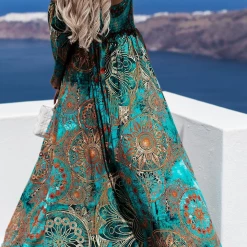 Levency Print Off Shoulder Slit Maxi Dress New In