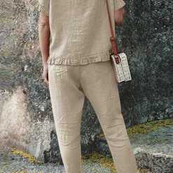 Levency New In Solid Ruffles Hem Blouse Pants Set