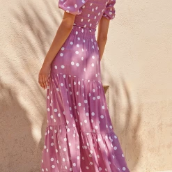 Levency Dot Puff Sleeve Crop Maxi Skirts Set New In