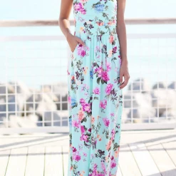 Levency Print Strapless Pockets Maxi Dress New In