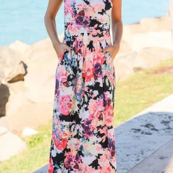 Levency Print Strapless Pockets Maxi Dress New In