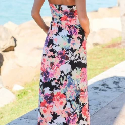 Levency Print Strapless Pockets Maxi Dress New In