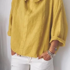 Levency Solid O Neck Loose Blouse