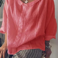 Levency Solid O Neck Loose Blouse