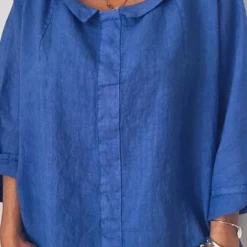 Levency Solid O Neck Loose Blouse