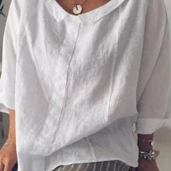 Levency Solid O Neck Loose Blouse