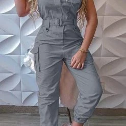 Levency New In Pockets Belted Sleeveless Overall