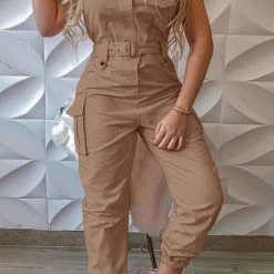 Levency New In Pockets Belted Sleeveless Overall