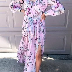 Levency Button Puff Sleeve Belted Maxi Dress New In