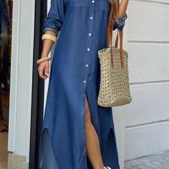 Levency Print Button Long Sleeve Shirt Dress New In