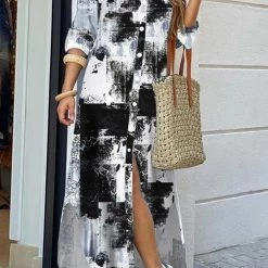 Levency Print Button Long Sleeve Shirt Dress New In