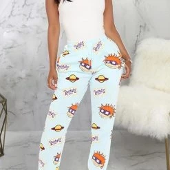 Levency Cartoon Print Drawstring Sweaterpants