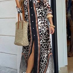 Levency Print Button Long Sleeve Shirt Dress New In