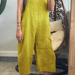 Levency Solid Pockets Loose Capri Overall New In