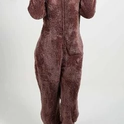 Levency Fuzzy Hoodie Collar Jumpsuit Pajamas