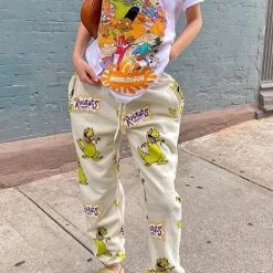 Levency Cartoon Print Drawstring Sweaterpants