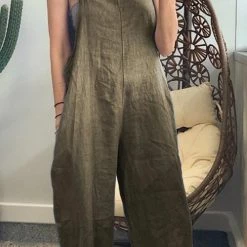 Levency Solid Pockets Loose Capri Overall New In