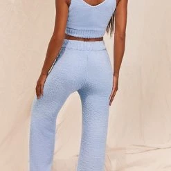 Levency Fuzzy Tank Top Wide Leg Pants Set New In