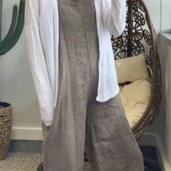 Levency Solid Pockets Loose Capri Overall New In