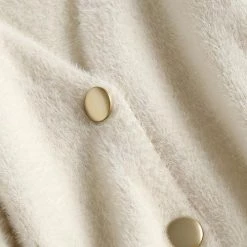 Levency Fuzzy Button V Neck Cardigan