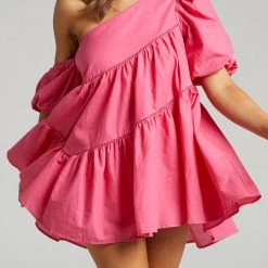 Levency New In Asymmetrical Neck Trim Mini Dress