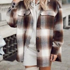 Levency Plaid Button Pockets Coat