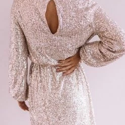 Levency Sequin Belted Long Sleeve Mini Dress