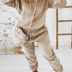 Levency New In Velvet Drawstring Hooded Joggrt Set