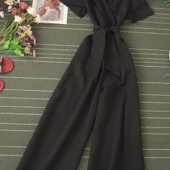 Levency Bow Tie V Neck Short Sleeve Jumpsuit