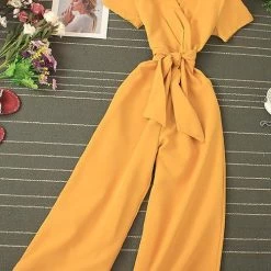 Levency Bow Tie V Neck Short Sleeve Jumpsuit