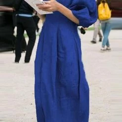 Levency Solid Linen Half Sleeve Dress New In