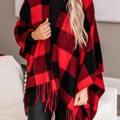 Levency Plaid Tassles Scarf