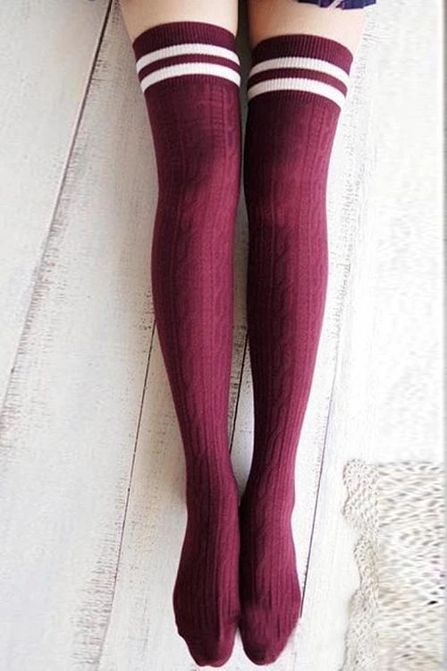 Levency Stripe Weave Over Knee Socks 1 Levency Stripe Weave Over Knee Socks