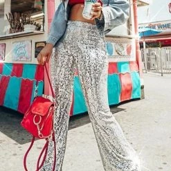 Levency Sequin Wide Flare Pants New In