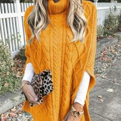 Levency High Neck Cable Knit Poncho New In