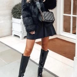 Levency Layer O Neck Faux Fur Coat