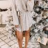 Levency Sequin Belted Long Sleeve Mini Dress