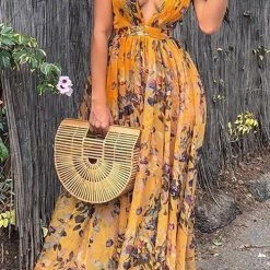 Levency New In V Neck Backless Slip Maxi Dress