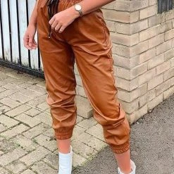 Levency New In PU Drawstring Pocket Pants