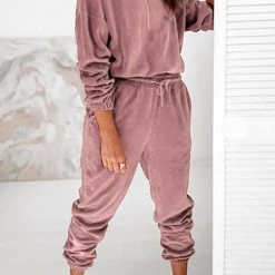 Levency New In Velvet Drawstring Hooded Joggrt Set