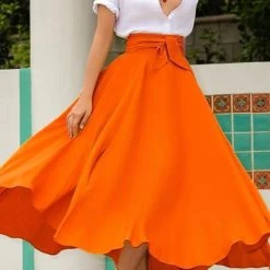 Levency High Waist Pockets Bow Tie Skirts 16 Levency High Waist Pockets Bow Tie Skirts