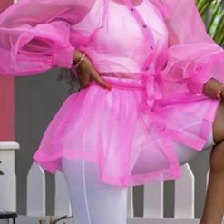 Levency Button See Though Bubble Shirt New In