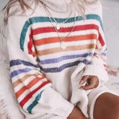 Levency Turtleneck Rainbow Stripe Sweater Dress New In