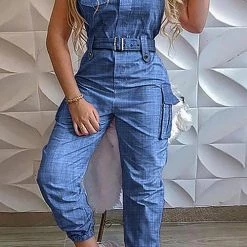 Levency New In Pockets Belted Sleeveless Overall