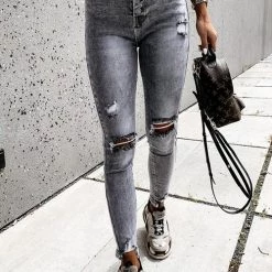 Levency New In Grey Ripped High Waist Skinny Jeans