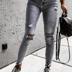 Levency New In Grey Ripped High Waist Skinny Jeans