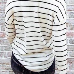 Levency New In Button Neck Stripe Long Sleeve T Shirt
