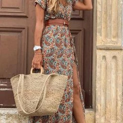 Levency Print Short Sleeve Maxi Dress
