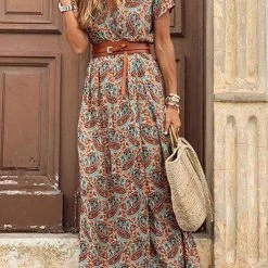 Levency Print Short Sleeve Maxi Dress